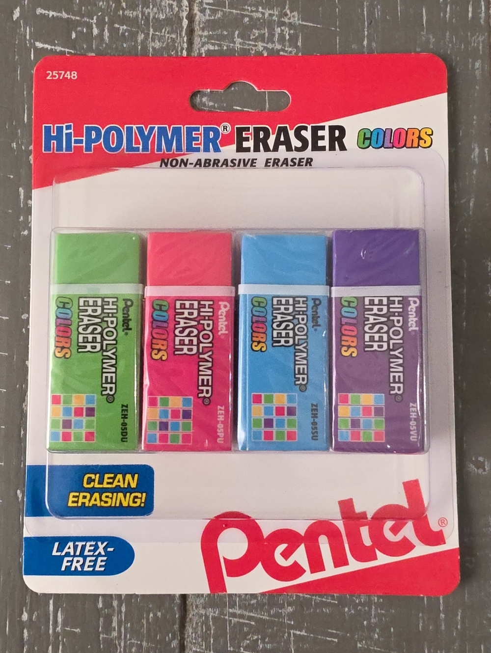 Pentel Hi-Polymer Colors Block Erasers – Assorted 4-Pack (Item #25748)